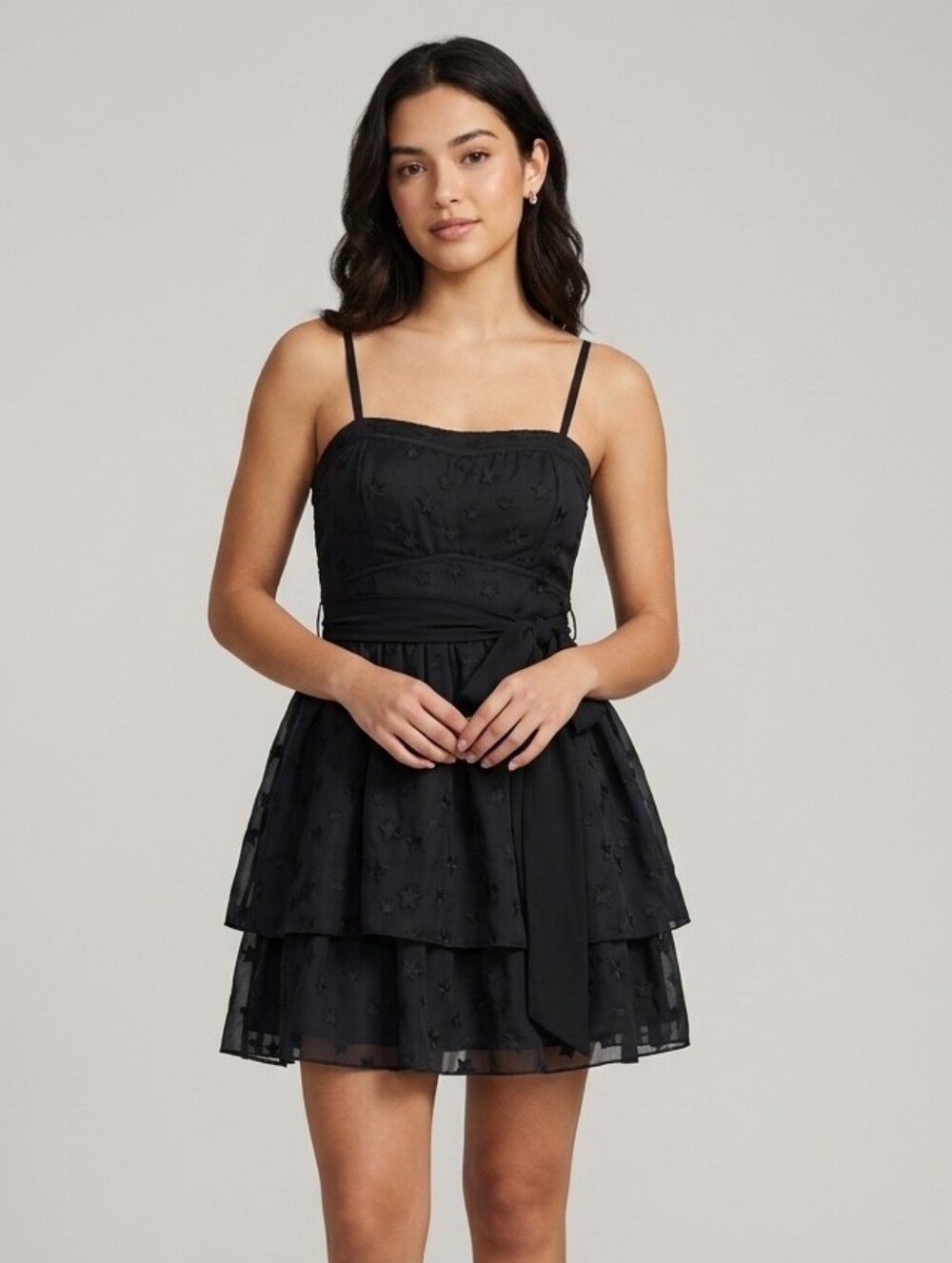 Tally Weijl Starry Ruffle Layer Black Chiffon Mini Dress